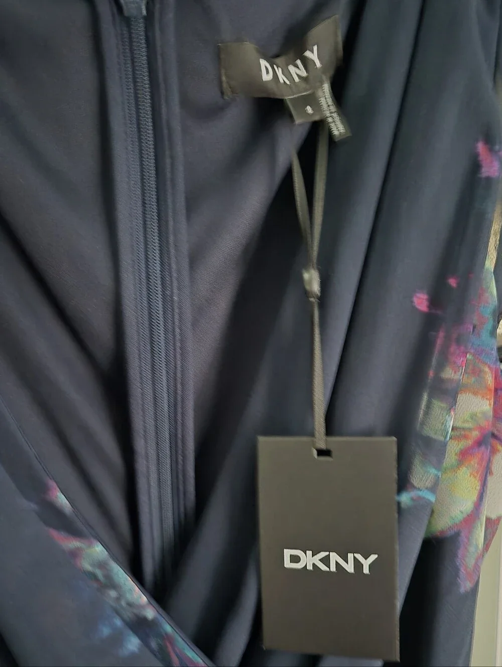 DKNY Navy Floral Wrap Midi Dress